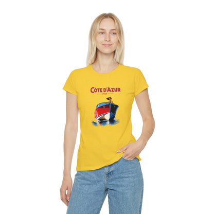 T-Shirt Donna Côte d'Azur Vintage | Maglietta French Riviera con Barca Retrò