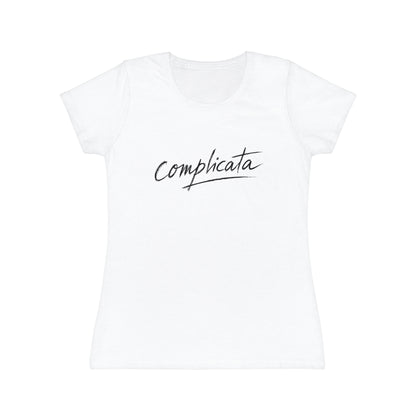 T-shirt donna bianca con scritta corsiva minimal Complicata