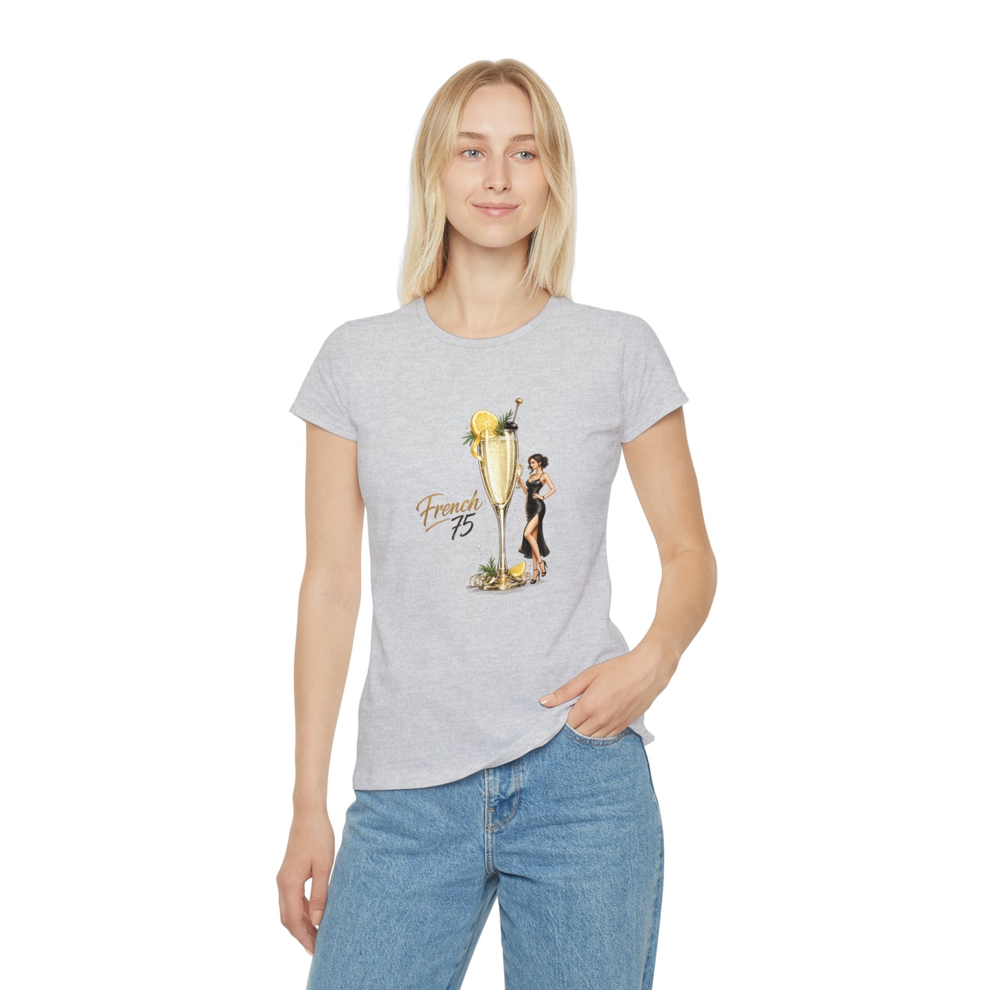 T-shirt donna French 75 – Maglietta retrò con cocktail champagne e pin-up