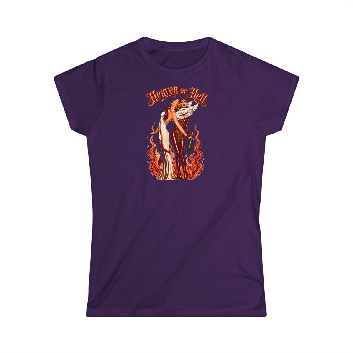 Heaven or Hell Women's T‑Shirt — Retro Pinup Devil & Angel Graphic Tee