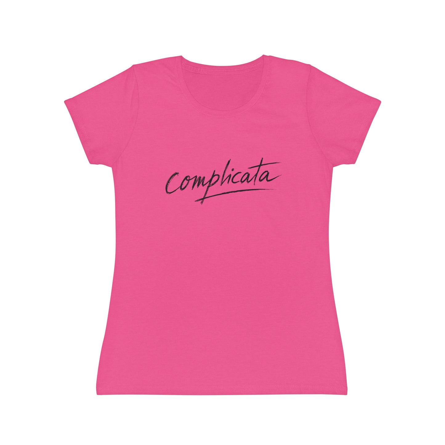 T-shirt donna bianca con scritta corsiva minimal Complicata