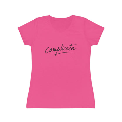 T-shirt donna bianca con scritta corsiva minimal Complicata