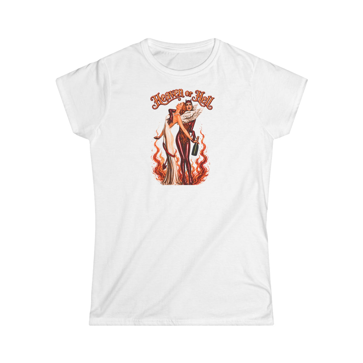 Heaven or Hell Women's T‑Shirt — Retro Pinup Devil & Angel Graphic Tee