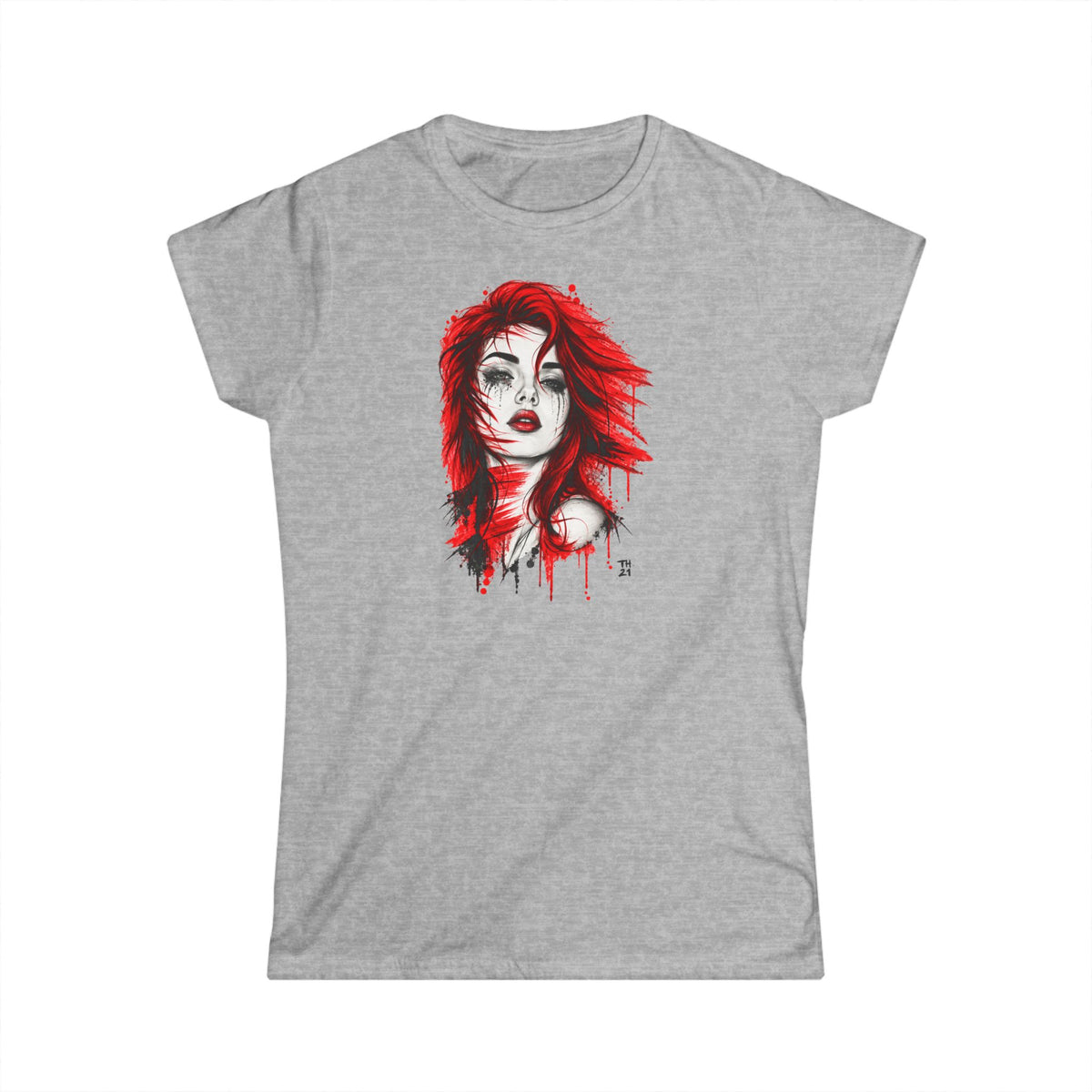 T-Shirt Donna RED, dettaglio stampa con firma TH21