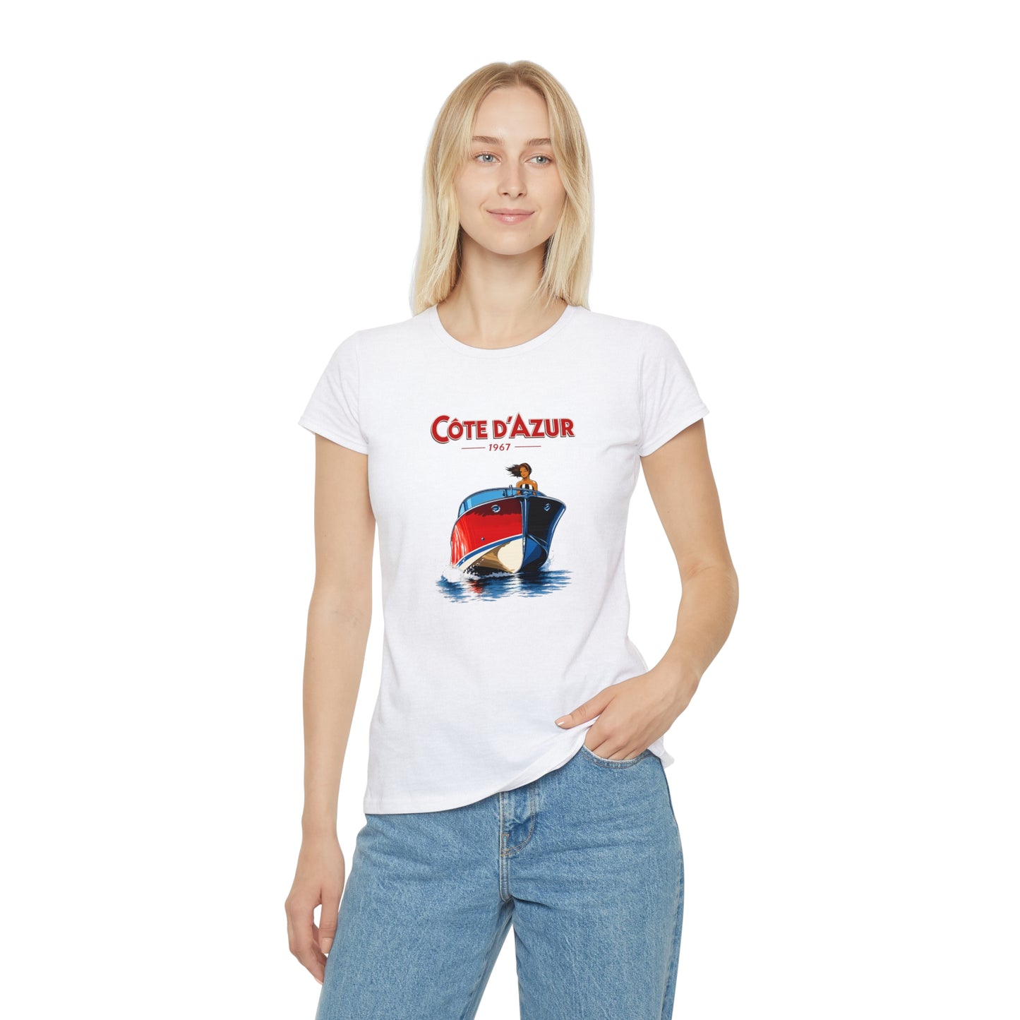 T-Shirt Donna Côte d'Azur Vintage | Maglietta French Riviera con Barca Retrò