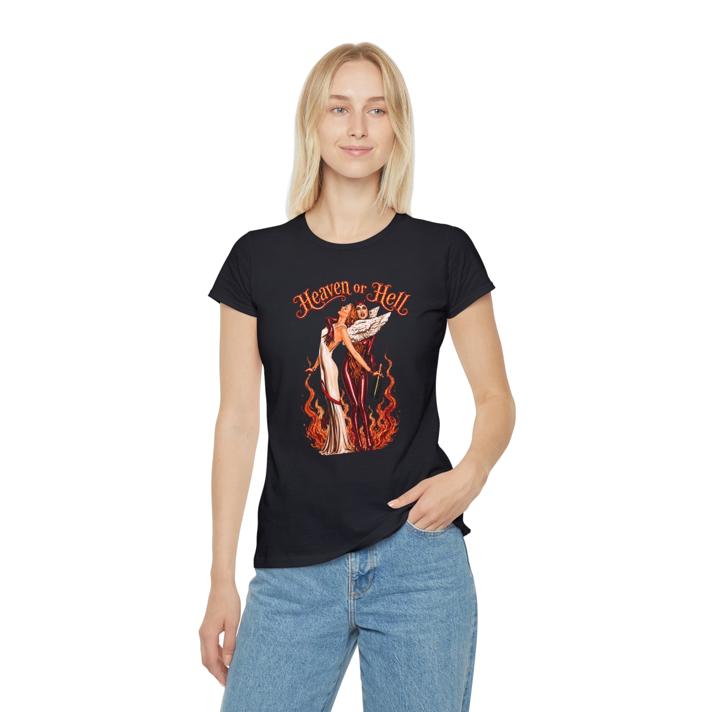 T-Shirt Donna “Heaven or Hell” Vintage Rock Slim Fit