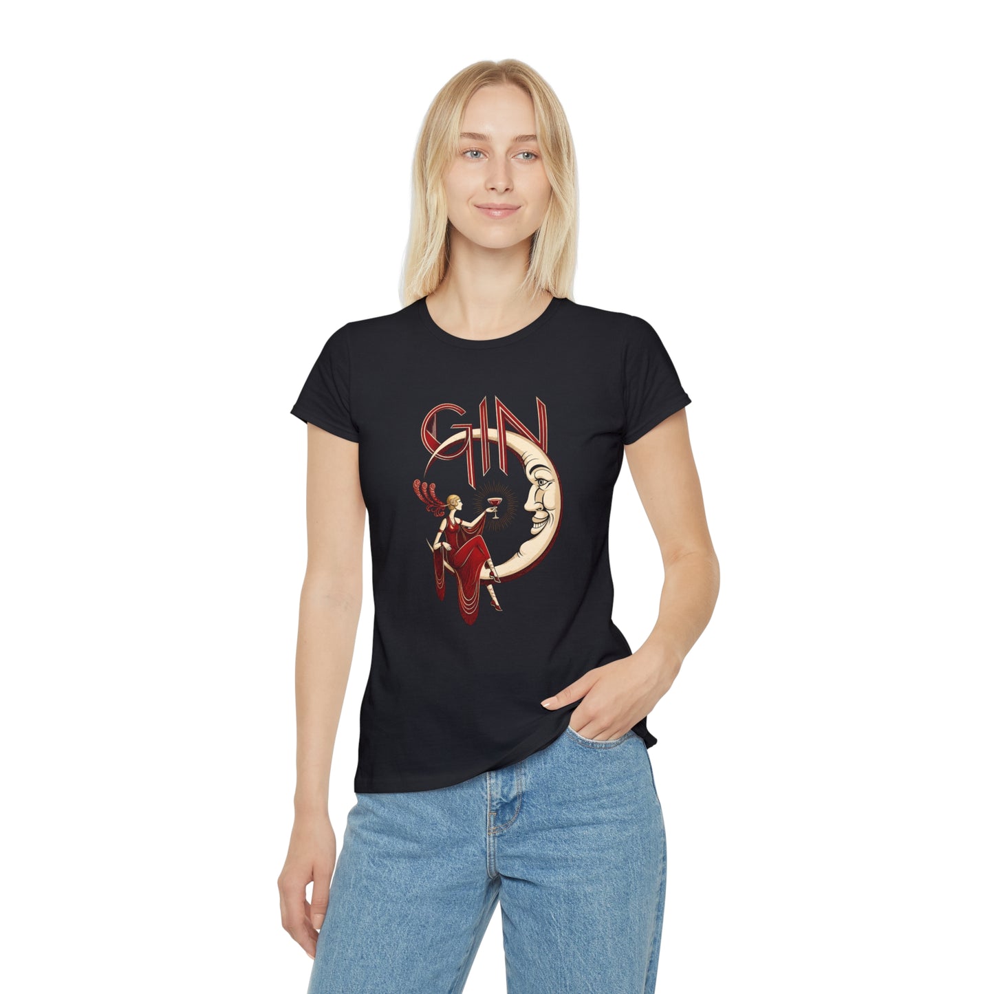 T-shirt donna Luna e Cocktail – Maglietta retrò slim fit con grafica vintage
