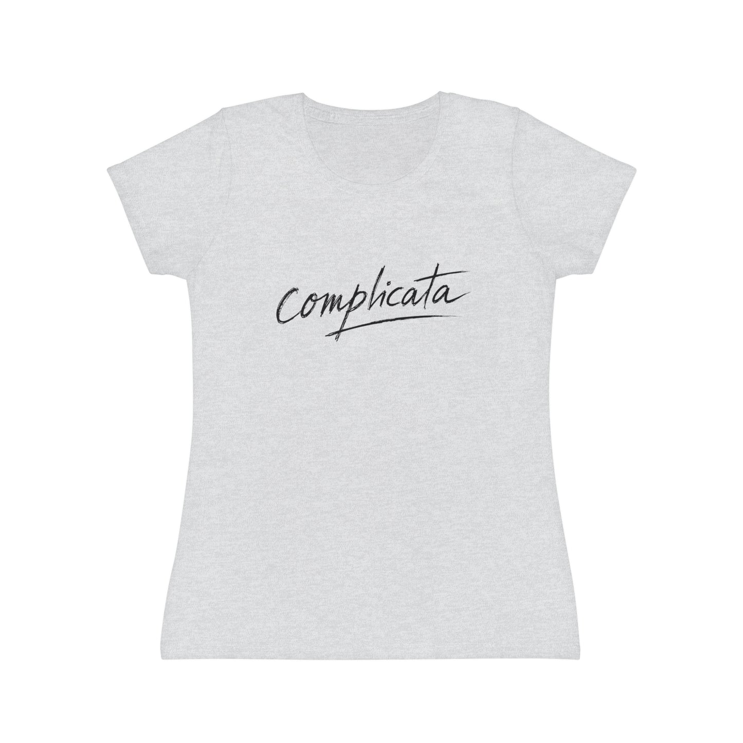 T-shirt donna bianca con scritta corsiva minimal Complicata