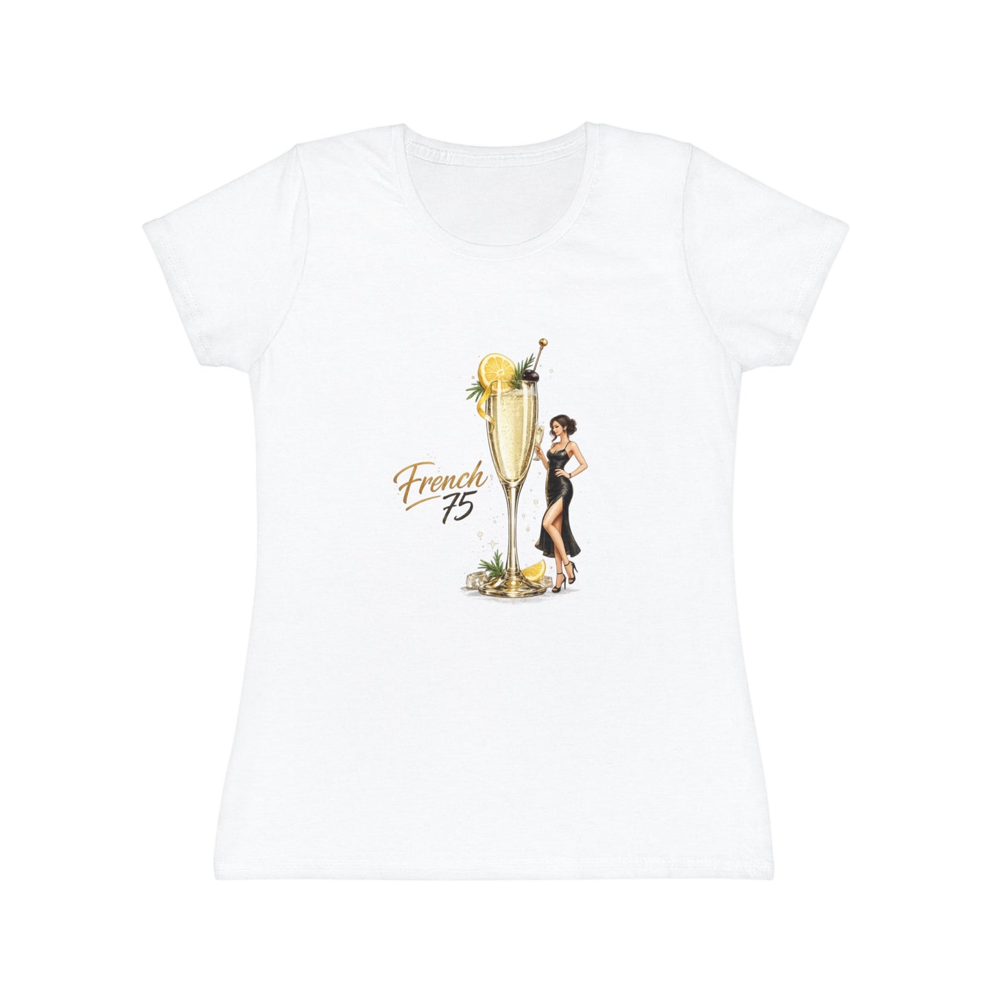 T-shirt donna French 75 – Maglietta retrò con cocktail champagne e pin-up
