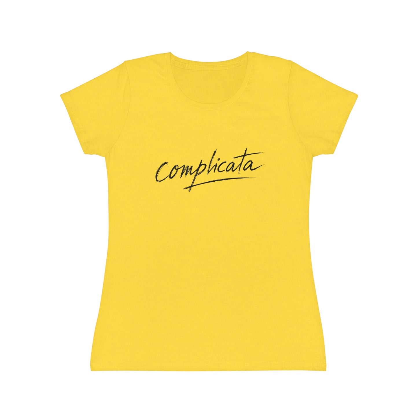 T-shirt donna bianca con scritta corsiva minimal Complicata