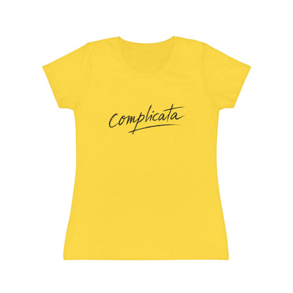 T-shirt donna bianca con scritta corsiva minimal Complicata