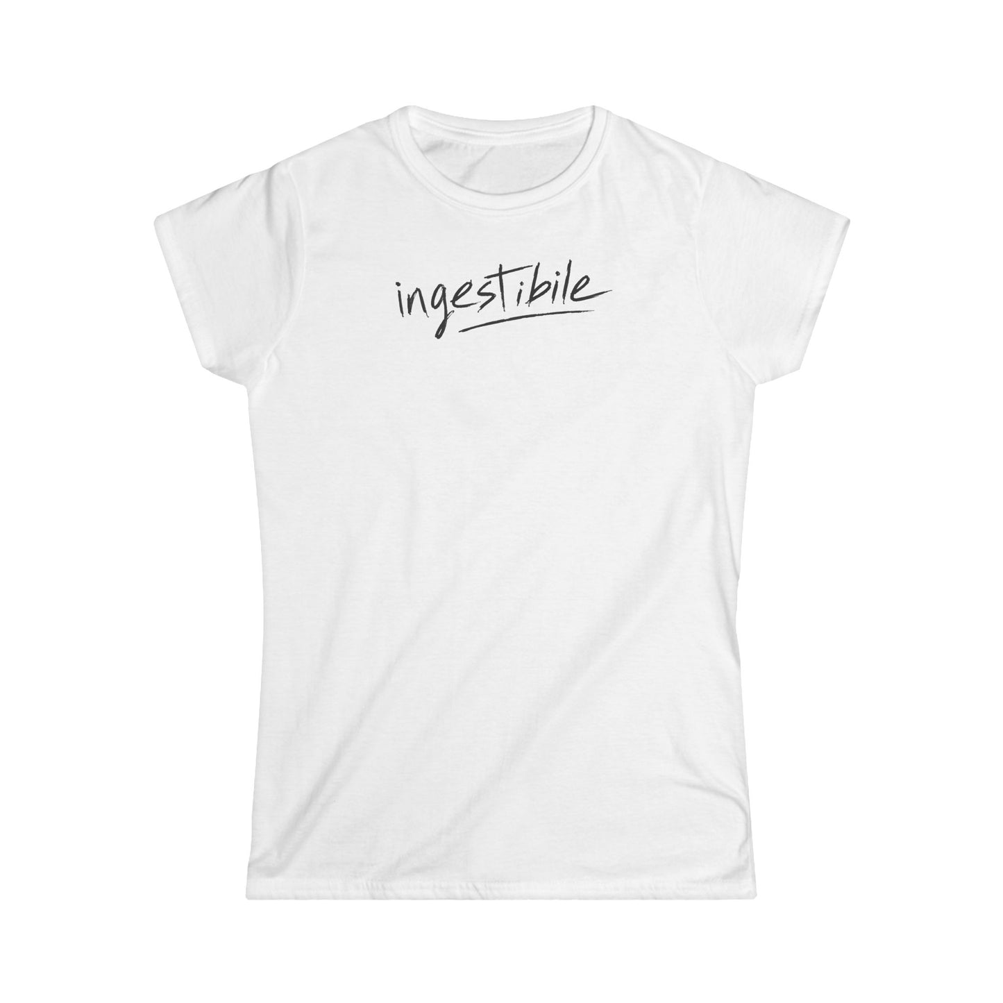 Ingestibile Script Women’s T‑Shirt — Minimal Handwritten Graphic Tee