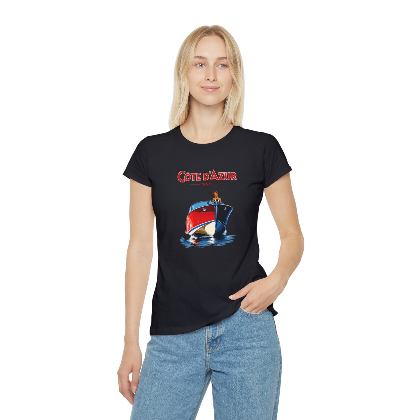 T-Shirt Donna Côte d'Azur Vintage | Maglietta French Riviera con Barca Retrò