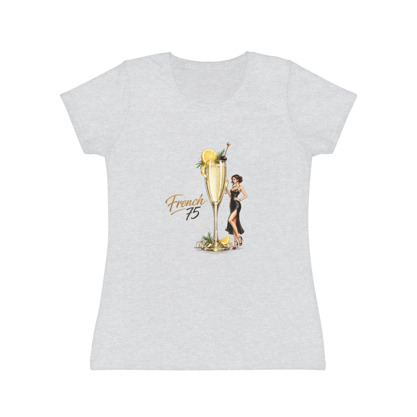 T-shirt donna French 75 – Maglietta retrò con cocktail champagne e pin-up
