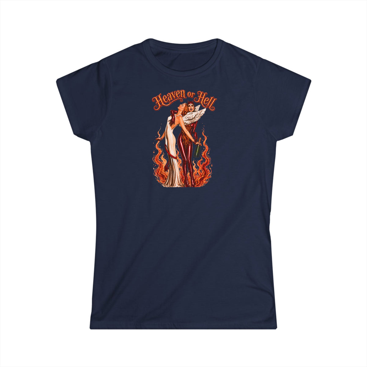 Heaven or Hell Women's T‑Shirt — Retro Pinup Devil & Angel Graphic Tee