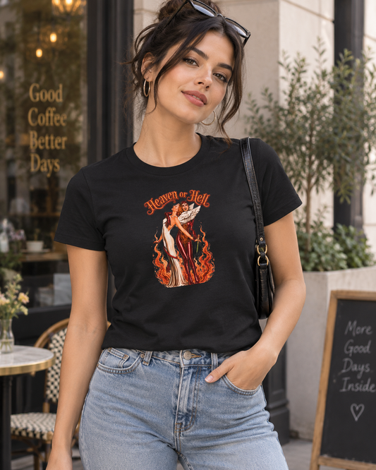 T-Shirt Donna HEAVEN OR HELL This&That21, mockup lifestyle