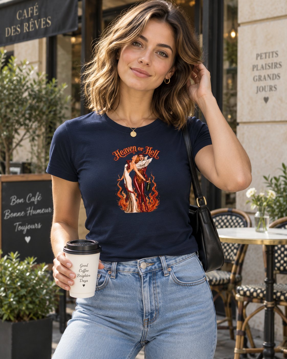 T-Shirt Donna HEAVEN OR HELL, stile pin-up rock