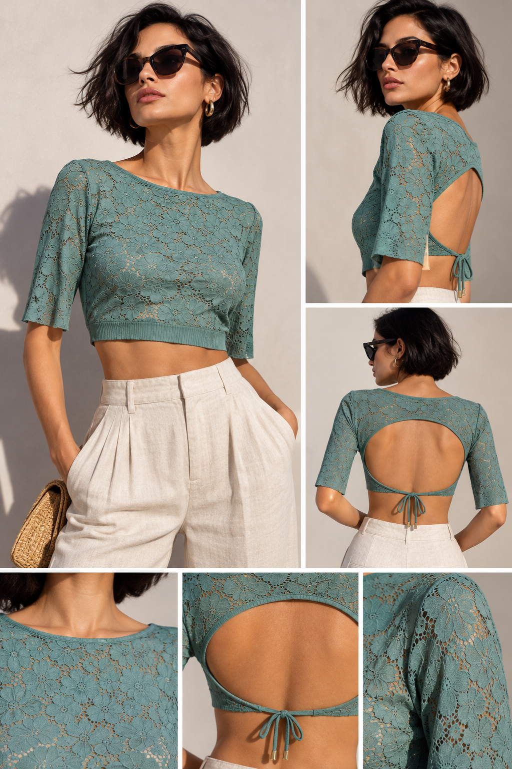 PAIN de SUCRE Kalliope 80 – Top corto in pizzo verde Amande – S