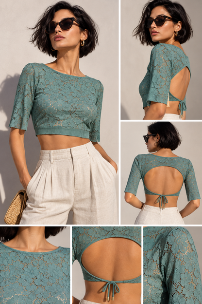 PAIN de SUCRE Kalliope 80 – Top corto in pizzo verde Amande – S