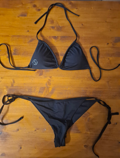 Bikini Armani Exchange nero completo top triangolo e slip con laccetti